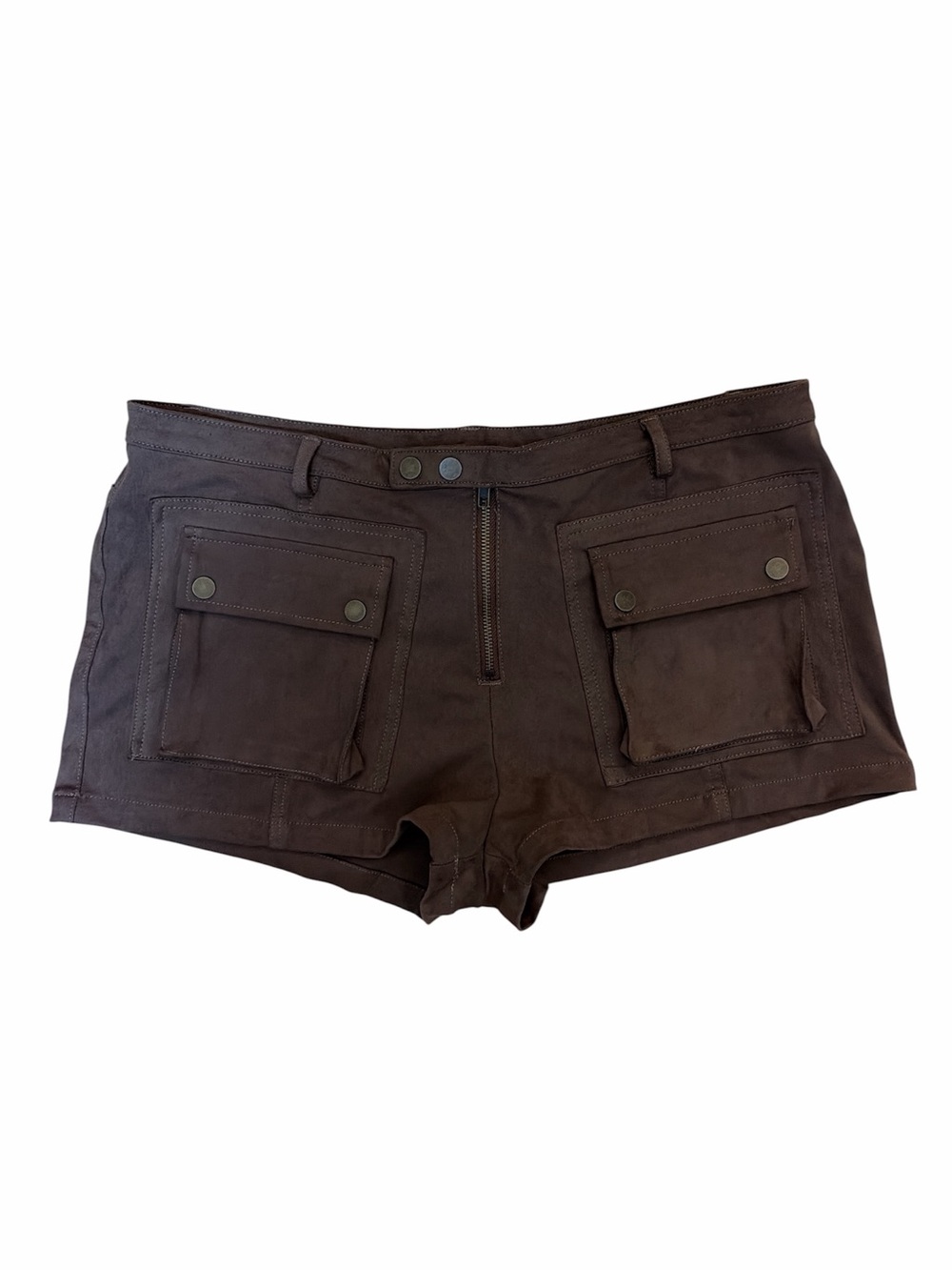 NWOT Princess Polly Women's Suede Cargo Micro Shorts size 10 Y2K Low Rise Brown